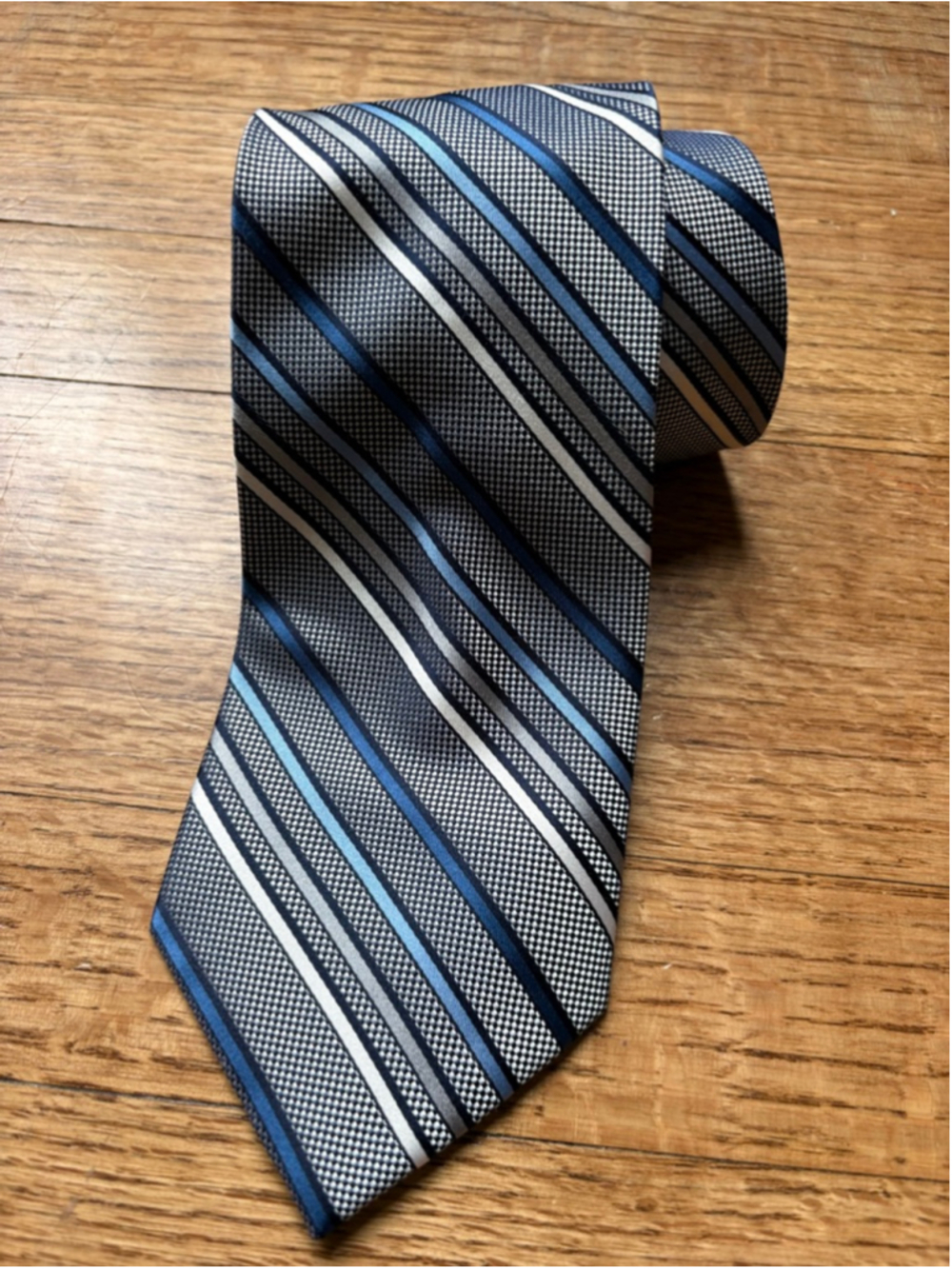 Campia Moda Blue Grey Striped Silk Necktie
